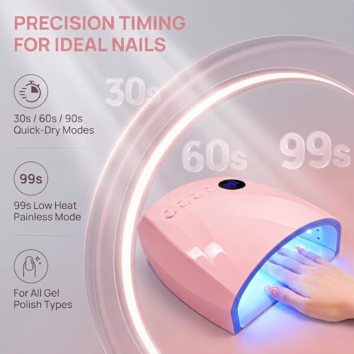Pink 96W Cordless UV LED Nail Lamp with 4 Timers & Auto Sensor - Nailartane