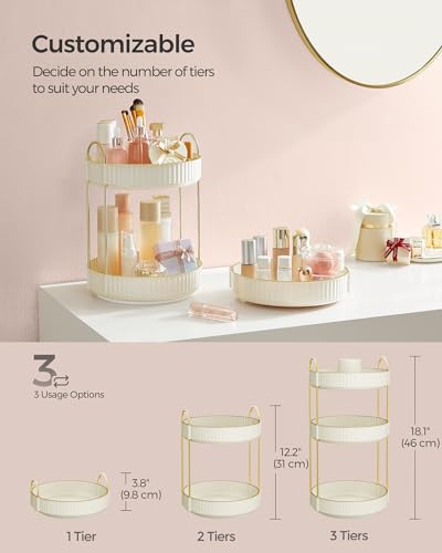 SONGMICS Makeup Organizer 3-Tier Rotating Lazy Susan White