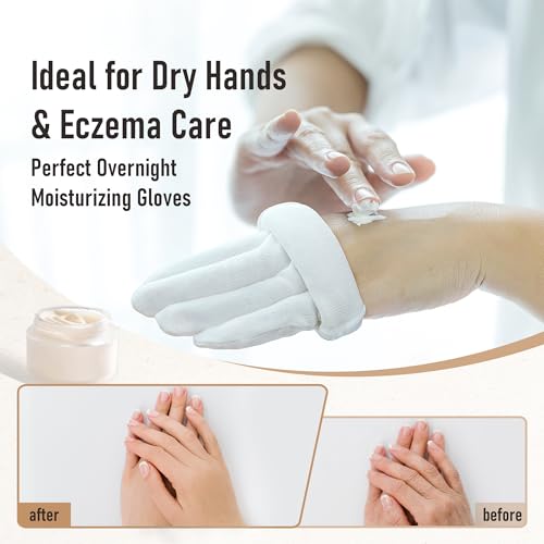 COOLJOB Overnight Moisturizing Cotton Gloves for Dry Hands & Eczema (4 Pairs)
