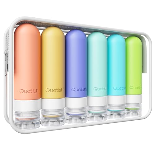 Quatish Multi Pack Travel Bottles for Toiletries 6 Pack, Leakproof TSA Approved 3 oz Silicone Containers, BPA Free for Camping & Travel