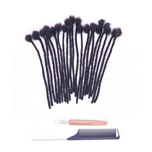 0.4cm Width 4 Inch 60 Strands 100% Human Hair Loc Extensions, Full Handmade Dreadlock Extensions for Men Women Kids Can Be Dyed and Bleached with Needle and Comb 100% Unprocessed Natural Black