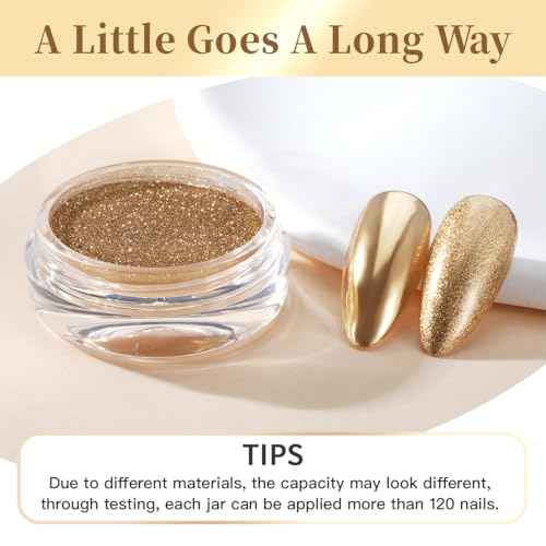 Pretty Diva Chrome Nail Powder - Champagne Gold Mirror Effect Nail Chrome Powders, Highlight Metallic Chrome Powder for Nail Art Pigment Chrome Powder for Nails (Champagne, 1g)