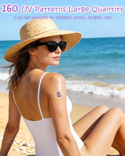 UV Detection Temporary Tattoos - 160 Count Sun Protection Reminder Stickers