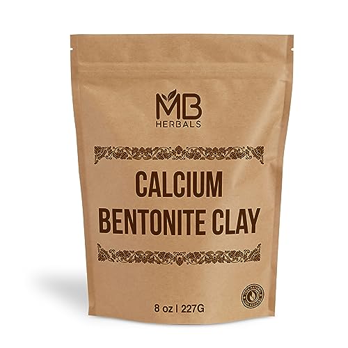MB Herbals Calcium Bentonite Clay Powder 8 oz | 227G / 0.5 LB | Bentonite Clay | Fragrance Free | Detox Clay | Soap Making | Suitable for Oily Skin