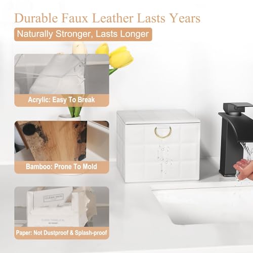 White Faux Leather Face Towel Holder Box XL