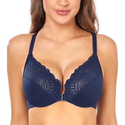 DotVol Women's Front Close Bra T Back Full Figure Underwire Plus Size Seamless Unlined Bra for Large Bust