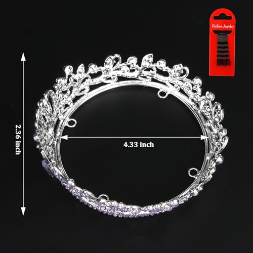Purple Crystal Crown Tiara with Rhinestones & Clips