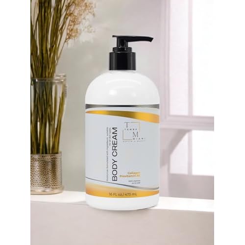 BODY & HAND CREAM Moisturizer, ANTI-AGING Body Cream, Non Greasy For ALL SKIN TYPES, With COLLAGEN & SHEA BUTTER, White, 16 Oz.