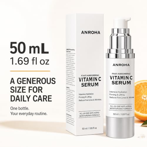Anroha 50 mL Vitamin C Serum for Mature Skin, Fragrance-Free with Niacinamide & Hyaluronic Acid, Airless Pump