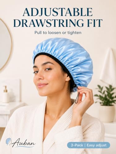Auban Adjustable Shower Cap, Double-Layer Waterproof, Extra Large