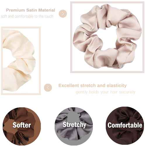 IVARYSS Satin Scrunchies for Women, Soft Than Silk for Hair, Fashion Ties and Bands for Thin | Thick Hair Styling, 16 Pack (Neutral Color)