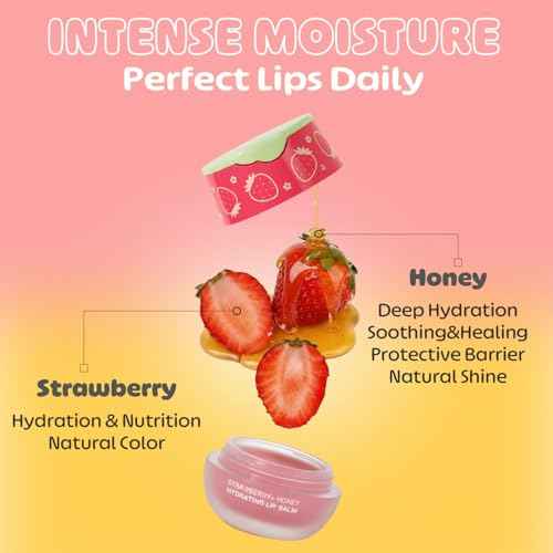 Look At Me Strawberry Honey Moisturizing Lip Balm, Natural Ingredients, Semi-Glossy, Natural Pink, Korean Skin Care, Long-Lasting Moisture, Gifts For Women (0.2 fl.oz.)