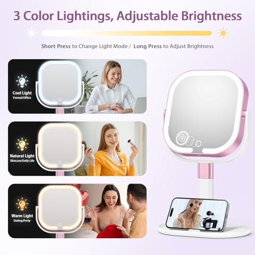 Unbednigt 1X/10X Magnifying Makeup Mirror with Lights - Cordless, Adjustable Height & 3 Color Temperatures