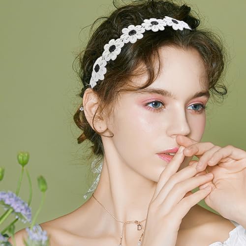 Totelux Flower Headband Black Embroidery Daisy Hair Bands Cute Flowers Hair Accessories for Women Girls Spring Birthday Party Supplies