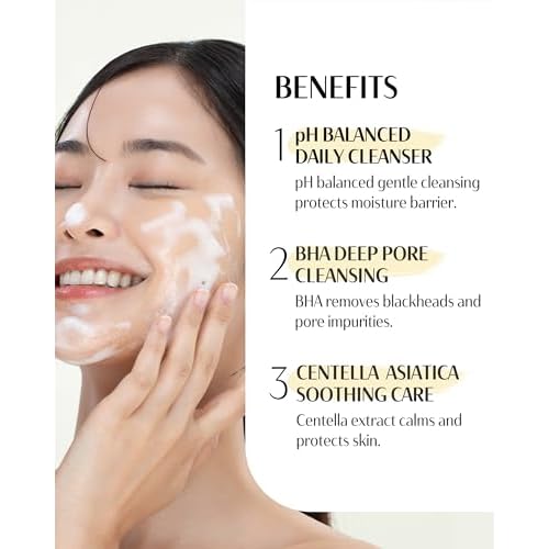 DR.PEPTI Centella Pure Gel Cleanser - Korean Face Wash Gentle Daily Cleanser for Sensitive Dry Skin with Salicylic Acid BHA Peptides - pH Balanced Gel to Bubble Wash, 6.76 fl.oz.