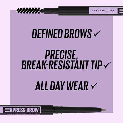 Maybelline Express Brow Ultra Slim Eyebrow Makeup, Brow Pencil with Precision Tip and Spoolie for Defined Eyebrows, Soft Brown, 1 Count