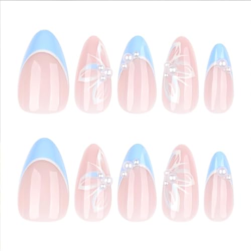 Medium Almond Press On Nails with 3D Floral & Pearl Design