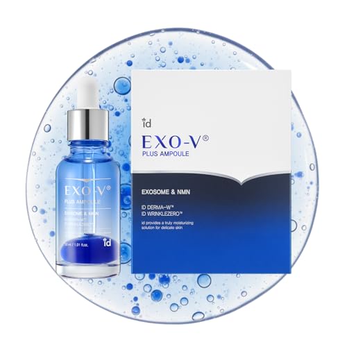 idplacosmetics EXO-V Plus Ampoule 1.01 fl.oz (30ml) ? Korean Microneedling Serum for Smoother, Plumper Skin, 99.9% 100.4 nm Encapsulated Exosome + NMN, for Microneedle Roller (250?m)