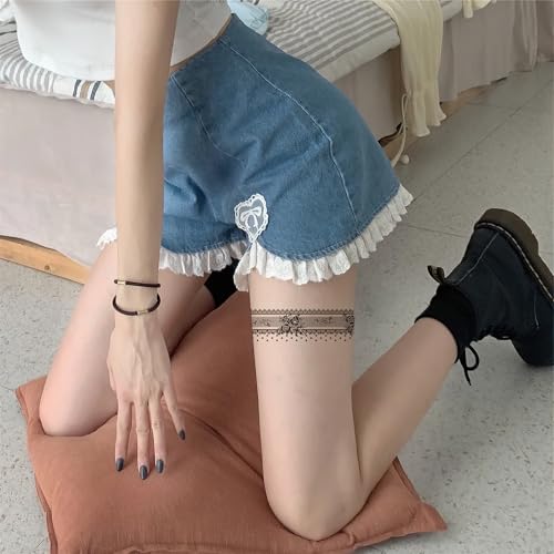 Black Lace Temporary Tattoo Stickers, 8 Sheets Waterproof