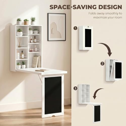 Wall Mounted Folding Nail Desk with Storage Shelves