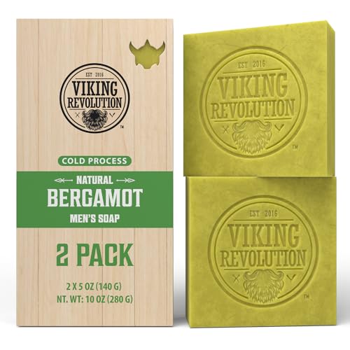 Viking Revolution Bergamot Natural Soap for Men - Mens Soap Bar with Essential Oils Cold Pressed Bar Soap for Men - Nourishing Mens Bar Soap with Coconut Oil, Shea Oil, Almond Oil (2 Pack)