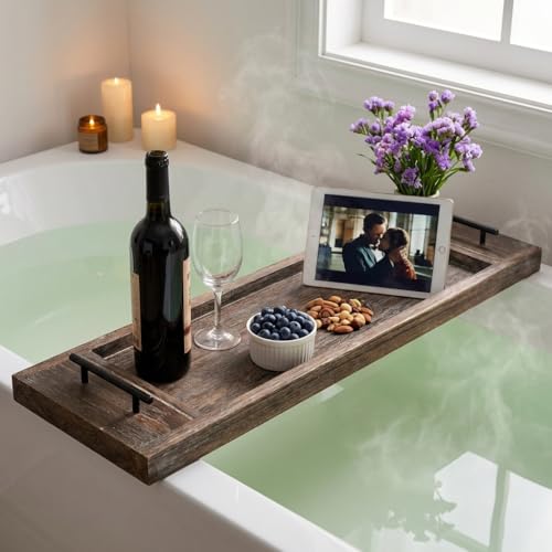 Hanobe 31" Wood Bath Caddy Tray with Handles