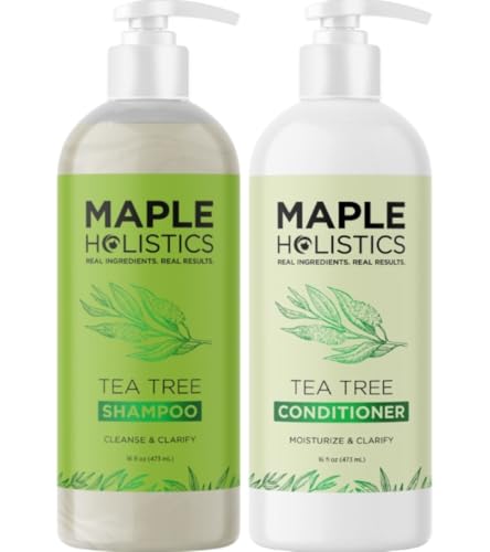 Tea Tree Shampoo and Conditioner Set - Sulfate Free Clarifying Shampoo and Conditioner for Oily Hair & Scalp Care with Australian Tea Tree Oil - Complete Dry Scalp Treatment for Build Up (16 Fl Oz)