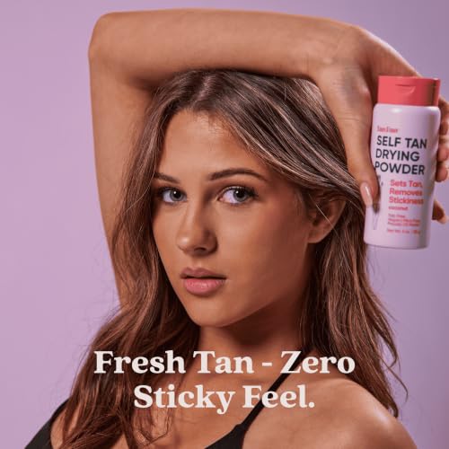 Tan Fan Self Tan Drying Powder Kit with Soft Body Brush - Vegan, Talc-Free, Coconut Scent, USA Made