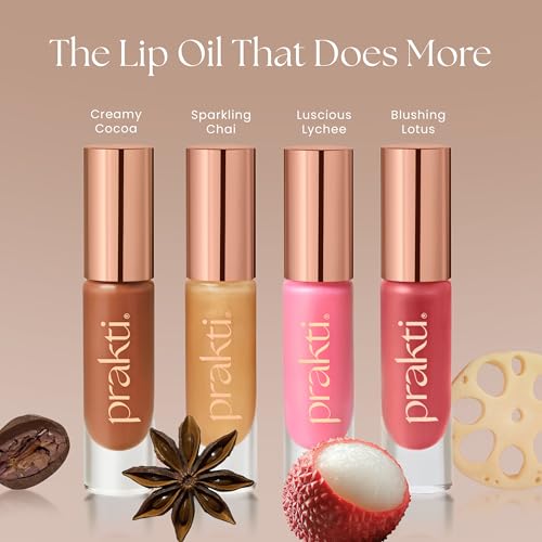 Prakti Nourishing Lip Oil in Luscious Lychee with Hyaluronic Acid & Peptides, Hydrates & Plumps Lips, 0.17 oz