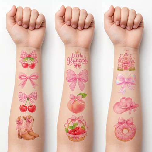 96 Pink Bow Temporary Tattoos for Kids | Waterproof
