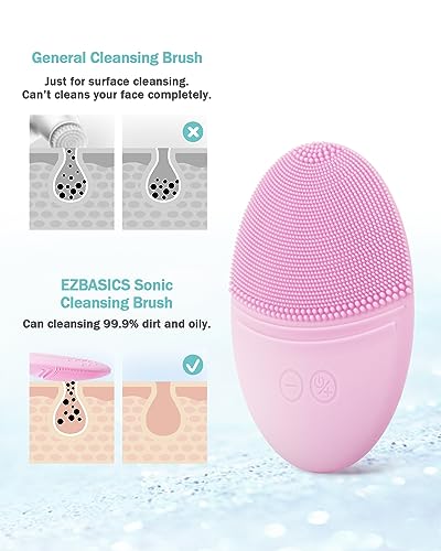 EZBASICS Sonic Silicone Facial Cleansing Brush & Face Scrubber (Pink)