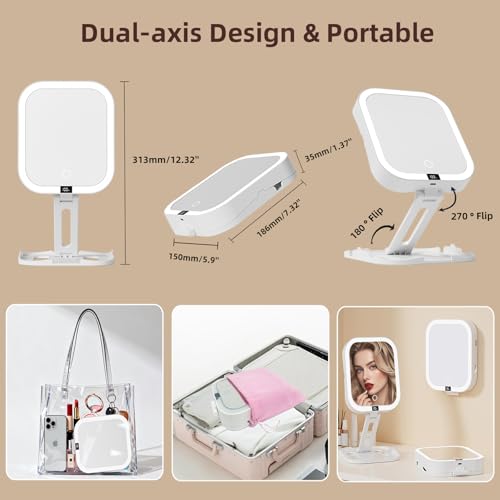 Travel Makeup Mirror with Lights, 1X/10X Magnification, Rechargeable