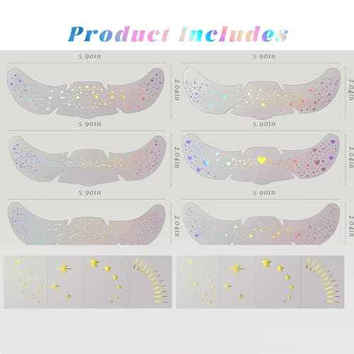 Freckles Face Tattoo, All-in-One Holographic & Gold Glitter, Waterproof and Sweatproof Sparkle Speckles Patches, Festival Cute Star Temporary Tattoo (Holographic&Gold)