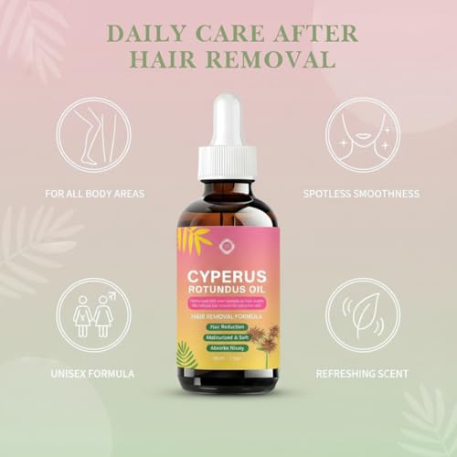 Cyperus Rotundus Oil,Natural Hair Removal Formula to Reduces Hair Appearance,Soothes Skin & Hydrates,for Women & Men,2 fl oz