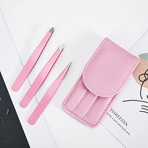 Tirdkid Tweezers for Women, 3 piece Pink Tweezers for Women Facial Hair, Precision Tweezers for Eyebrows, Hair Removal, Facial Hair, Ingrown Hair, Tweezers for Men, (Tweezers set 02)