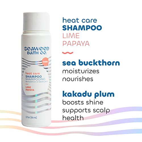Seaweed Bath Co. Heat Care Shampoo, Lime Papaya Scent, 12 Ounce, Sustainably Harvested Seaweed, Sea Buckthorn, Kakadu Plum, For Heat Damaged Hair