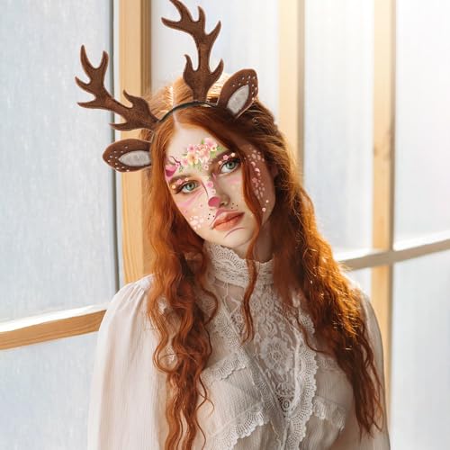 Deer Antlers Headband & Face Tattoos Set for Christmas Costume