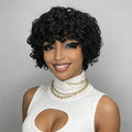 ALISFEEL Short Pixie Wig with Bangs - Egg Curly Human Hair, 602-1B