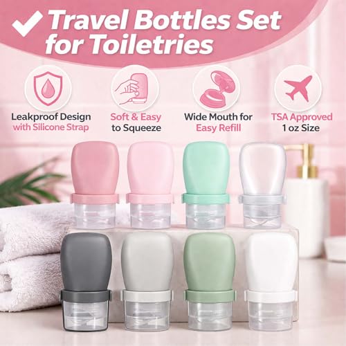1 oz Silicone Travel Bottles, Leakproof Squeeze Bottle 4 Pack