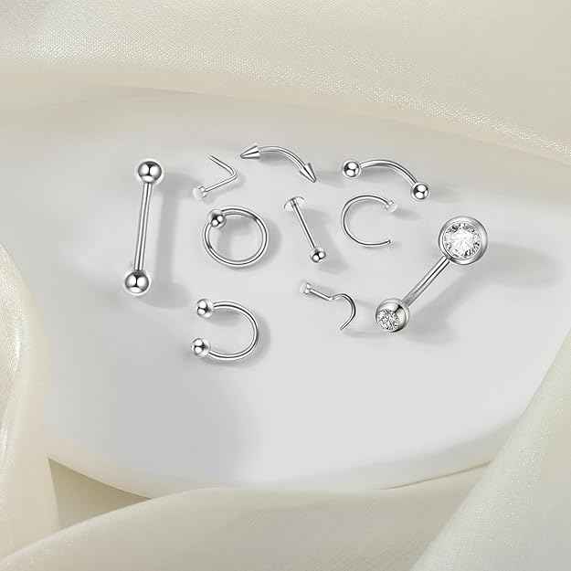 Xpircn 90Pcs Body Piercing Kit 14K Gold Filled Belly Button Ring Ear Nose Septum Piercing Jewelry with Clamps Gloves 20G 18G 16G 14G 12G Piercing Tools for Body Piercing