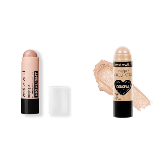 wet n wild Mega Glo Makeup Stick Glitzed Spell & Nude For Thought, Buildable Color Versatile Use Cruelty-Free Vegan