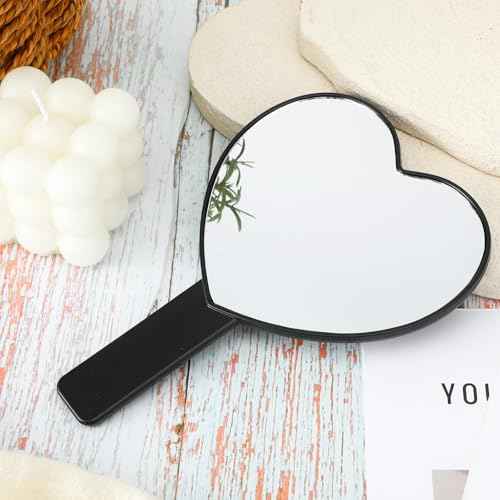 TIESOME Heart Shaped Handheld Mirror, Drop-Resistant Small Heart Mirrors with Handle Portable Travel Cosmetic Lash Mirror Hand Mirror for Women Valentine's Day Birthday(Black)
