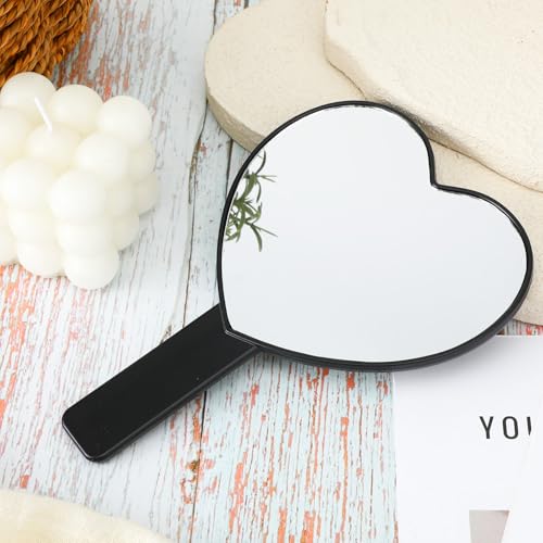 TIESOME Black Heart-Shaped Handheld Mirror - Portable Drop-Resistant Cosmetic Mirror for Women