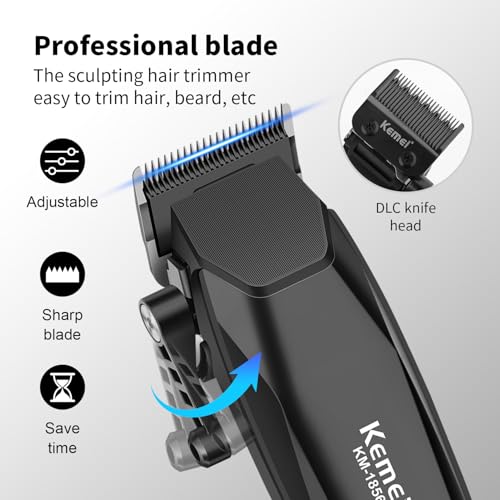 KEMEI KM-1856 Professional Hair Clipper for Men Cordless Hair Cutting Kits, Hair & Beard Trimmer, Adjustable Blade Barber Clippers with USB Rechargeable, Gift for Men