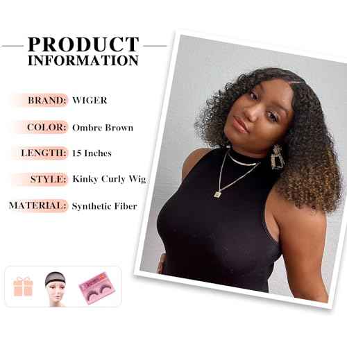 WIGER Short Bob Lace Front Wigs Middle Part Wigs Pre Plucked Curly 13x4x1 T Lace Part Wigs Ombre Brown Afro Kinky Curly Wigs Synthetic Curly Wig for African American women