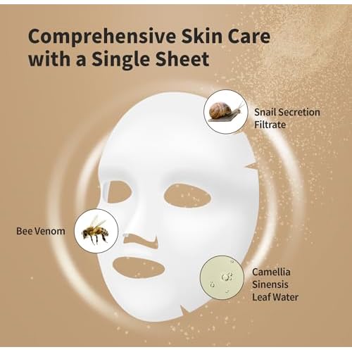 BENTON Snail Bee High Content Mask Pack (20g / 10 Sheets) - Snail Mucin Face Mask With Bee Venom | Korean Skin Care Face Mask Sheets For Moisturizing, Soothing and Nourishing
