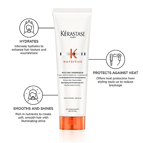 Kerastase Nectar Thermique Heat Protecting Cream - Anti-Frizz, Softness & Shine, Heat Protection, With Niacinamide, For Medium to Thick Dry Hair