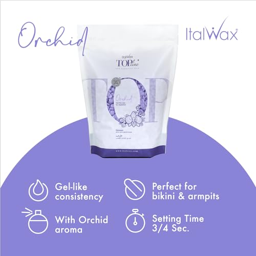 Italwax Top Line Orchid Hard Wax Beads 1 lb (450 g) ? Transparent Fast-Setting Jelly Wax with Floral Fragrance for Bikini & Underarms, Strong Grip, Professional Use ? Made in Italy
