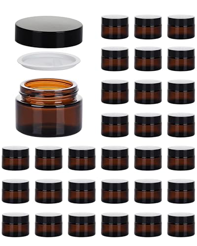 Hoa Kinh 1oz Amber Glass Jars with Lids - 30 Pack Cosmetic Containers