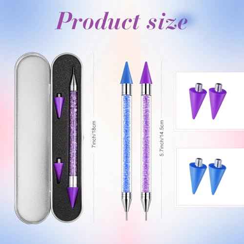 Tatuo 2 Pcs Nail Rhinestone Picker Tool Dual Ended Wax Pen Gem Picker Tool Dotting Pen for Nail Art DIY Rhinestones Dotting Gems Stones Crystals and Charms(Purple, Blue)